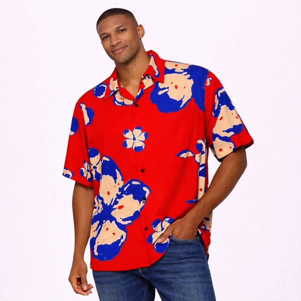 Rumours red Hawaiian shirt island vacation summer button down shirt Size: 2X